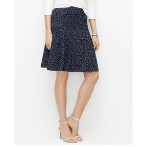 Ann Taylor Floral Print Pleated Flounce Skirt Dark Navy (4 Petite)